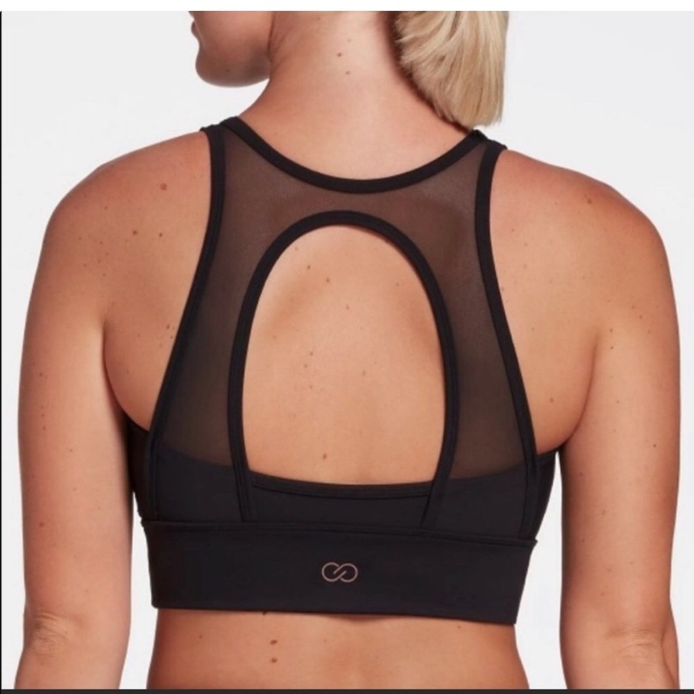 CALIA by Carrie Underwood Black Mesh Scallops Front Sports Bra Small